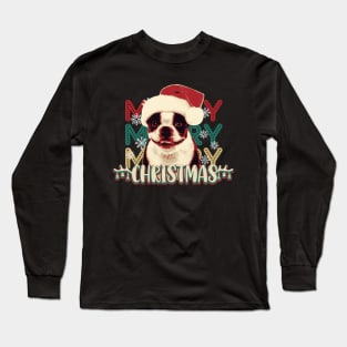 Cute Boston Terrier Merry Christmas Long Sleeve T-Shirt